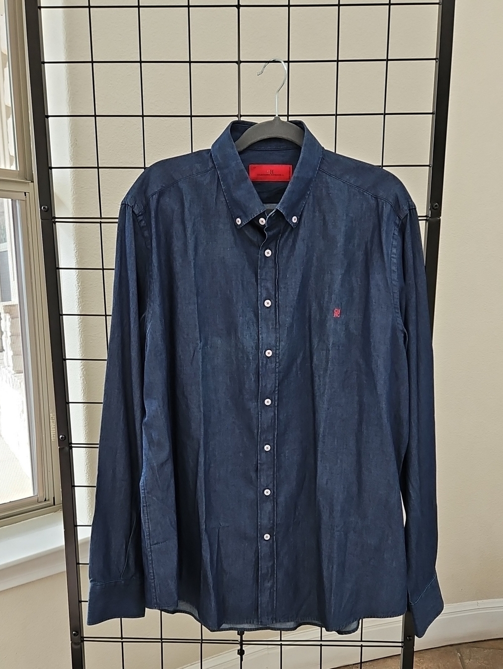 Carolina Herrera Navy Button-Down Shirt with Red Accent